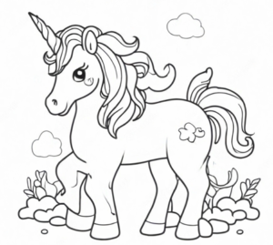 dibujar un unicornio, unicornio en solo 9 sencillos , ¡comencemos!, crea un contorno de la cabeza del unicornio, a continuación, delinea el cuerpo, luego, dibuja las patas delanteras, completa las cuatro patas, luego, agrega la cola peluda, dibuja el cuerno puntiagudo, 
Aquí tienes un lindo 