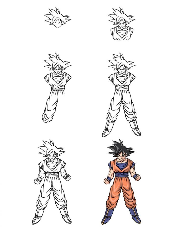 Aquí tienes un boceto de Goku para inspirarte.